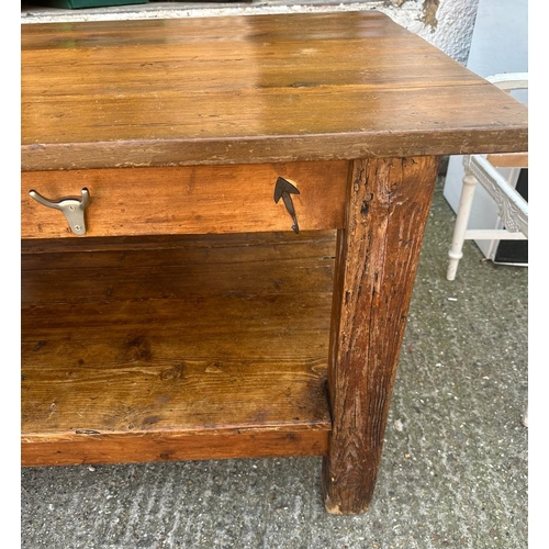 220 - A 19th Century oak work bench/refectory table  (H81cm W230cm D94cm)