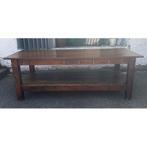 220 - A 19th Century oak work bench/refectory table  (H81cm W230cm D94cm)