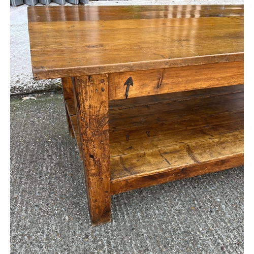 220 - A 19th Century oak work bench/refectory table  (H81cm W230cm D94cm)