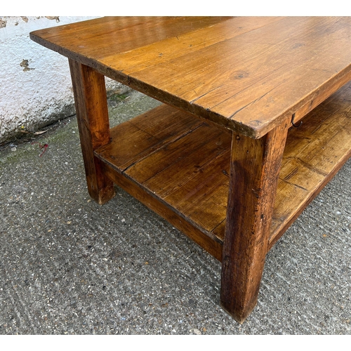 220 - A 19th Century oak work bench/refectory table  (H81cm W230cm D94cm)