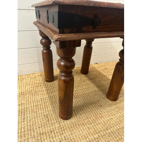 224 - A hardwood Indian Thakat coffee table (H50cm W45cm D45cm)