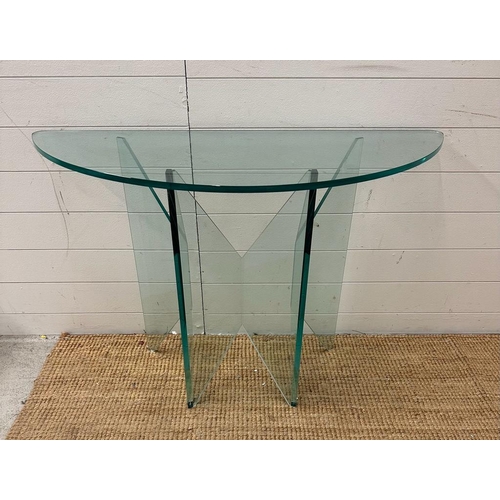 248 - A contemporary glass demi lune hall table AF