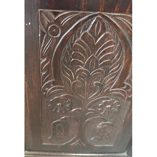 254 - A small hardwood carved wall cupboard with two shelves and three drawers (H70cm W55cm D25cm)