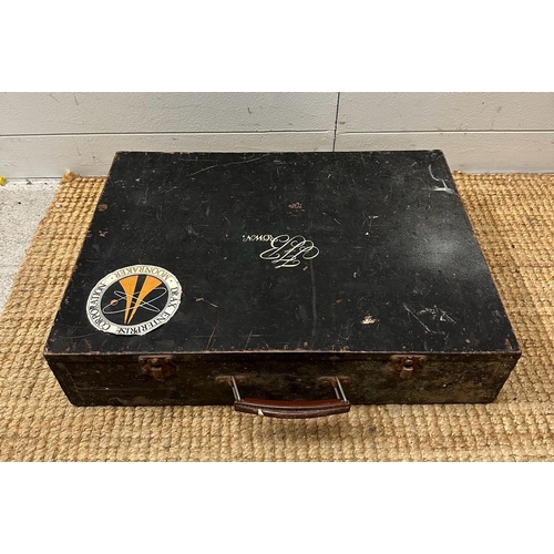 263 - A prop masters wooden tool box with Moonraker sticker