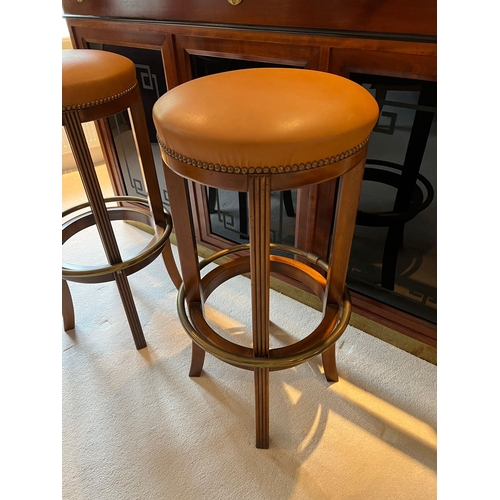 30 - Two bar stools with brass foot rests