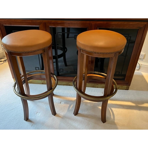 30 - Two bar stools with brass foot rests