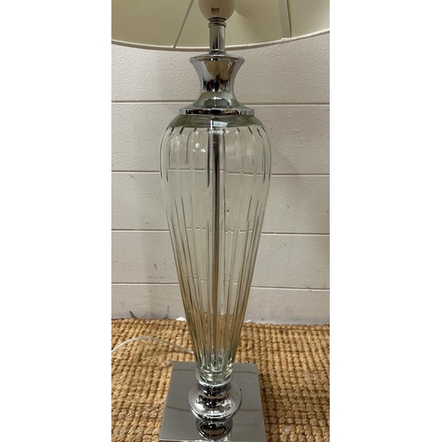 300 - A pair of contemporary cut glass table lamps on chrome bases (H61cm)