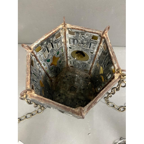 321 - A lead and stained glass hall lantern (H28cm W25cm)