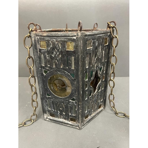 321 - A lead and stained glass hall lantern (H28cm W25cm)