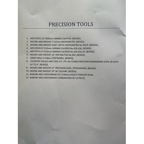 338 - A tin tool box to include a selection of Precision tools