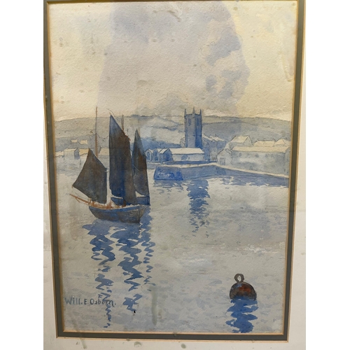 355 - A  watercolour of sailing boats in harbour signed bottom right Will E Osborn (AF)