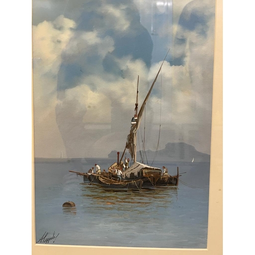 356 - Antonio Coppola (Italian 1839-1916) Barque Gouache 39cm x 27cm