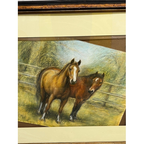 381 - A pastel of two horses signed Nichols Tetley 94 (80cm x 100cm)