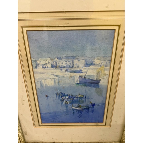 382A - Will E Osborn signed bottom left a watercolour of fishing boats landing in ornate gilt frame.