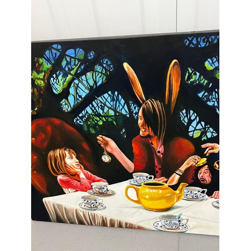 387 - Neil Thomas Roberts 'Little Alice & a band of peculiar fellows' oil on wood 100cm x 70cm (2006)