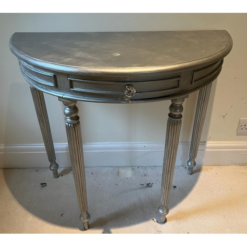 39 - A Demi Lune painted silver side table (H77cm W85cm D38cm)