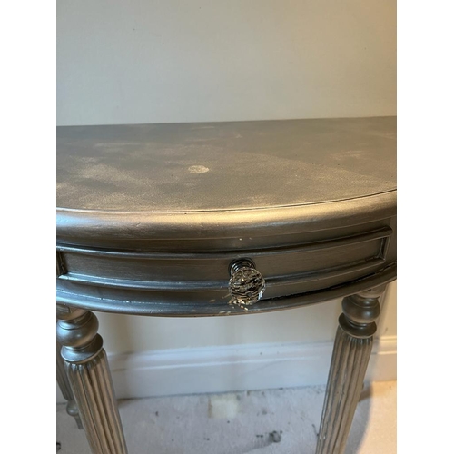 39 - A Demi Lune painted silver side table (H77cm W85cm D38cm)