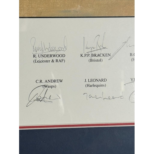 421 - A framed limited edition print of the England Grand Salm Champions of 1995 signed by the team with C... 