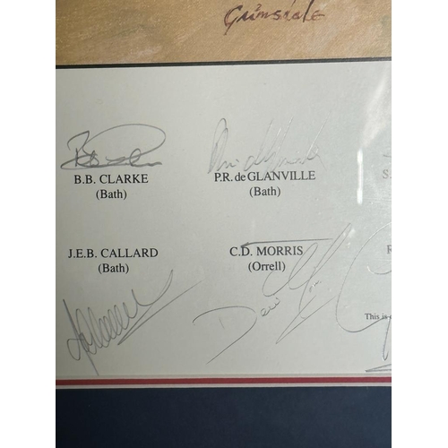 421 - A framed limited edition print of the England Grand Salm Champions of 1995 signed by the team with C... 