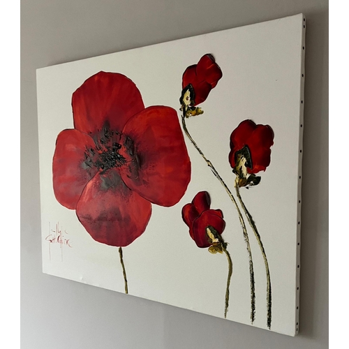 426 - A contemporary canvas print of perfume bottle and poppy