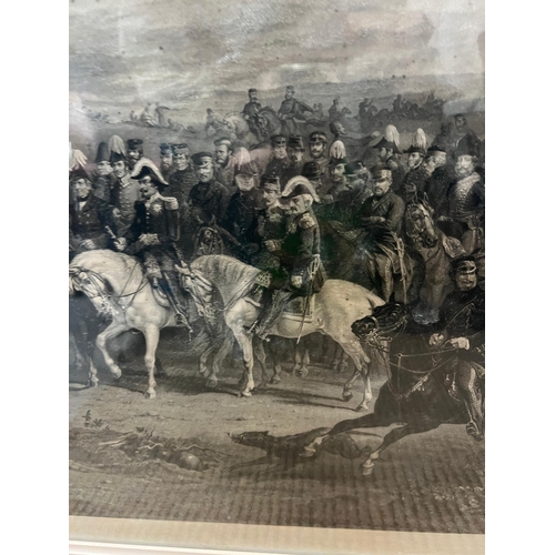 428 - A large print of a battle field scene, signed bottom left Baker 70cm x 128cm