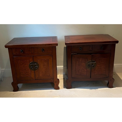 43 - A pair of Chinese style bedsides (One AF) (H70cm W67cm D41cm)