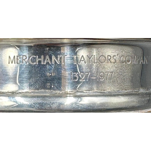 442 - Merchant Taylors' Company 1327-1977 silver wine coaster, hallmarked 1977.