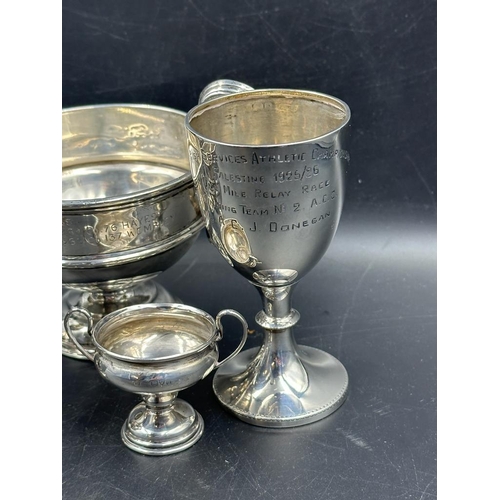 445 - A selection of five small hallmarked silver cups, various makers and hallmarks (Approximate Total We... 