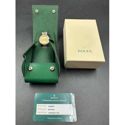 484 - A Ladies Rolex Oyster Perpetual Datejust with diamond bezel, two tone gold and silver wristwatch box... 