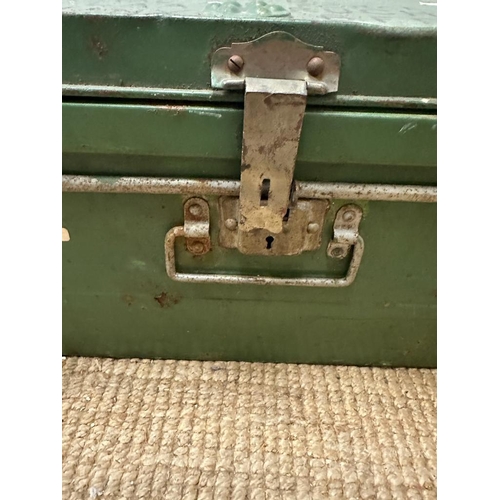 504 - A vintage Pritchard green Royal Airforce trunk. Height 31 and 82 x 50