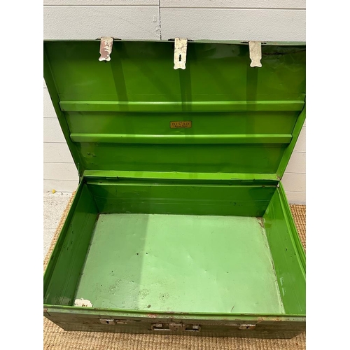 504 - A vintage Pritchard green Royal Airforce trunk. Height 31 and 82 x 50