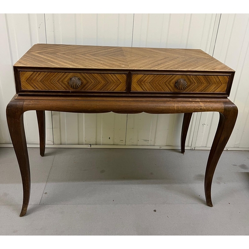 52 - A French 1950's herringbone inlaid console table (H 77cm x 48cm D x 100cm W)