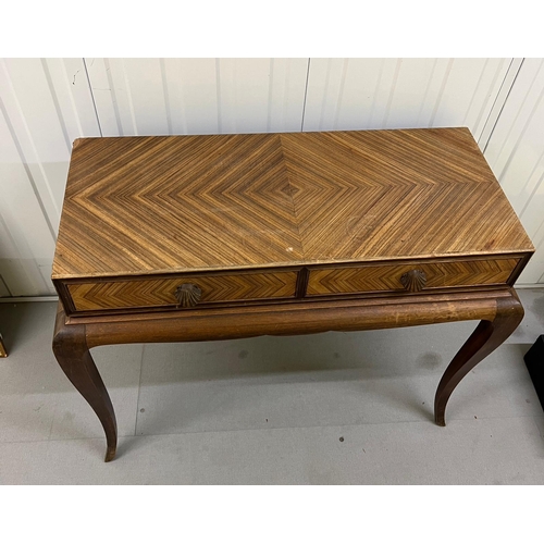 52 - A French 1950's herringbone inlaid console table (H 77cm x 48cm D x 100cm W)