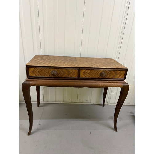 52 - A French 1950's herringbone inlaid console table (H 77cm x 48cm D x 100cm W)