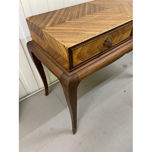 52 - A French 1950's herringbone inlaid console table (H 77cm x 48cm D x 100cm W)