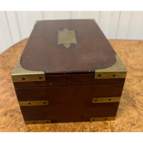 520 - A Brass banded mahogany correspondence box (17cm x 11cm x 27cm)