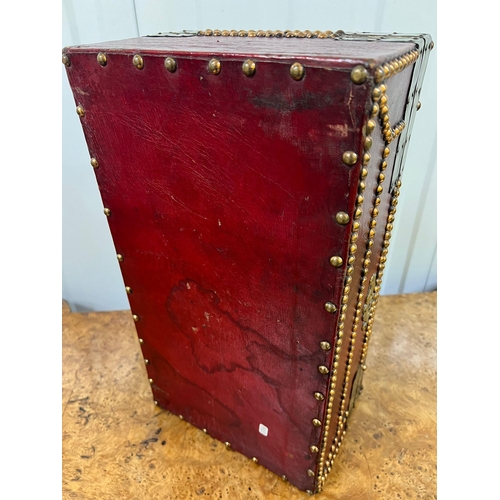 522 - A red leather and brass deed box with stud detail (40cm x 23cm x 15cm) Dated to c 1750  Daniel Giles... 