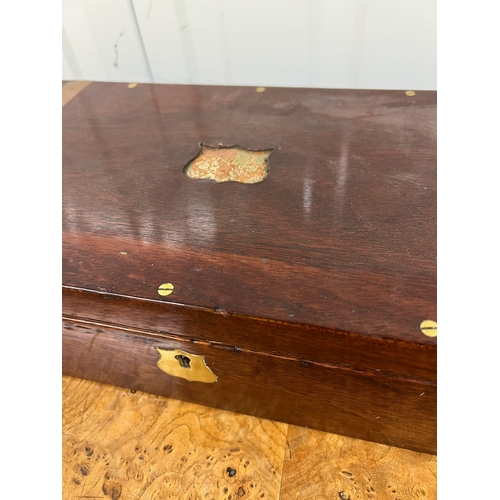 523 - An early 20th Century rectangular brass bound mahogany document or instrument box with recessed bras... 