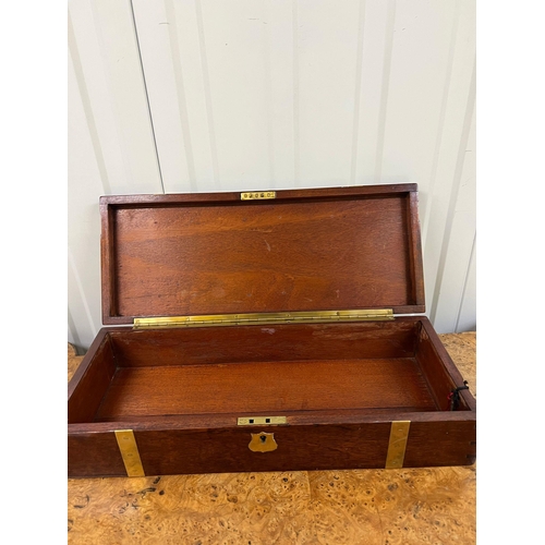 523 - An early 20th Century rectangular brass bound mahogany document or instrument box with recessed bras... 