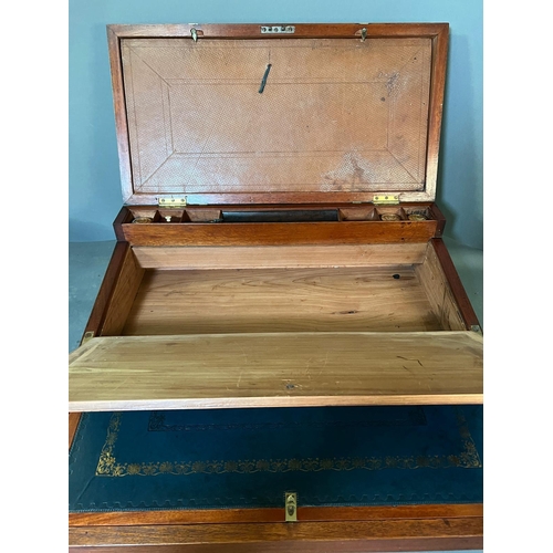 529 - A large and very sophisticated mid 19th Century teak and bras bound campaign writing box  with a ful... 