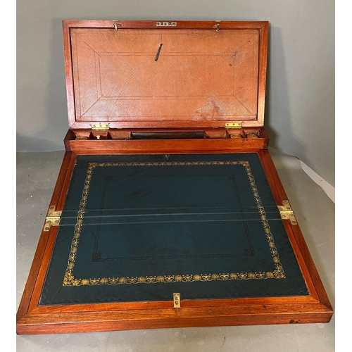 529 - A large and very sophisticated mid 19th Century teak and bras bound campaign writing box  with a ful... 