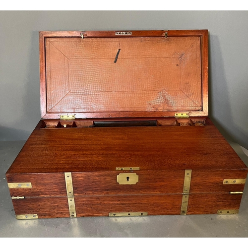 529 - A large and very sophisticated mid 19th Century teak and bras bound campaign writing box  with a ful... 