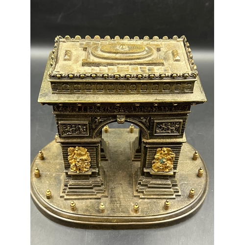 557 - A 19th Century cast Bronze and ormolu Architectural Model of The Arc De Triomphe, having lift up lid... 