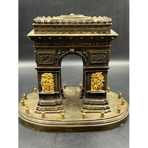 557 - A 19th Century cast Bronze and ormolu Architectural Model of The Arc De Triomphe, having lift up lid... 