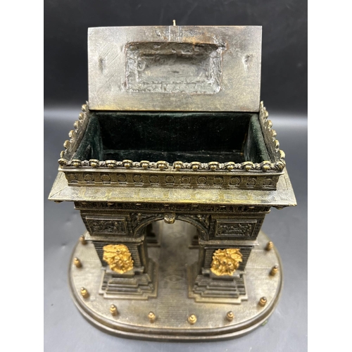 557 - A 19th Century cast Bronze and ormolu Architectural Model of The Arc De Triomphe, having lift up lid... 