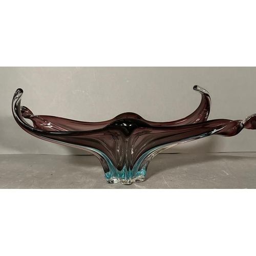 568 - A crystal encased aubergine and turquoise glass centrepiece.