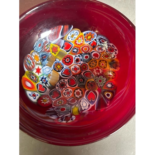 571 - A red Murano glass bowl with Murrina Millefiori