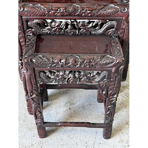 58 - A set of four carved Hung-Mu wood nesting tables (H72cm W50cm D37cm)