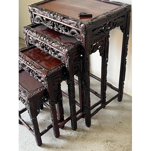 58 - A set of four carved Hung-Mu wood nesting tables (H72cm W50cm D37cm)