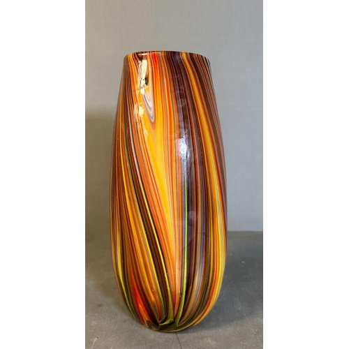 582 - A Mid Century brown and orange striped Art glass vase